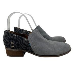 Toms Shaye  Womens Gray Suede & Black Patterned Slip-On Booties Low Heel Size 9W
